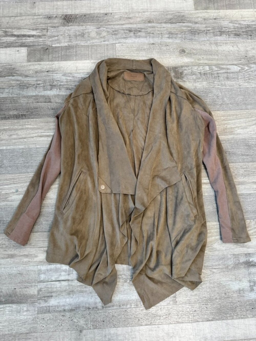 Blank NYC brown drape front faux leather jacket cardigan oversized XS N12